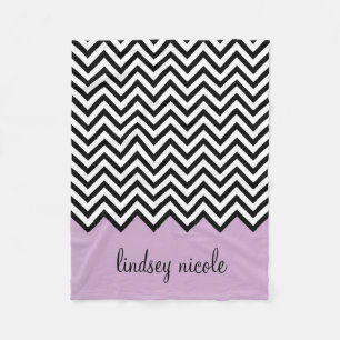 Black and Purple Chevron Custom Monogram Fleece Blanket