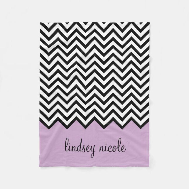 Black and Purple Chevron Custom Monogram Fleece Blanket (Front)