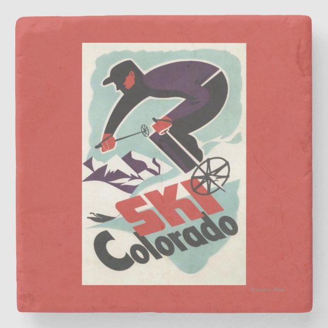 Black and Purple Clothed Skier Stone Coaster (Front)
