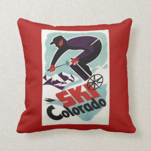 Black and Purple Clothed Skier Throw Pillow