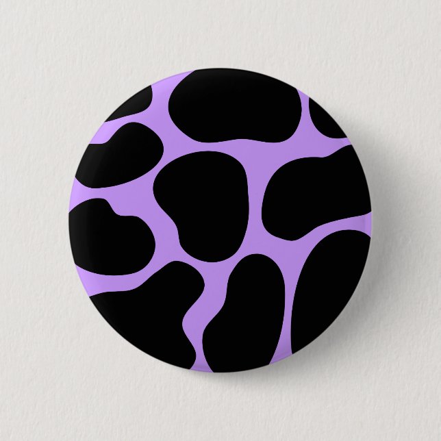 Black and Purple Cow Print Pattern. 2 Inch Round Button (Front)