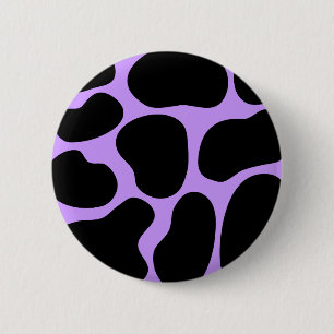 Black and Purple Cow Print Pattern. 2 Inch Round Button