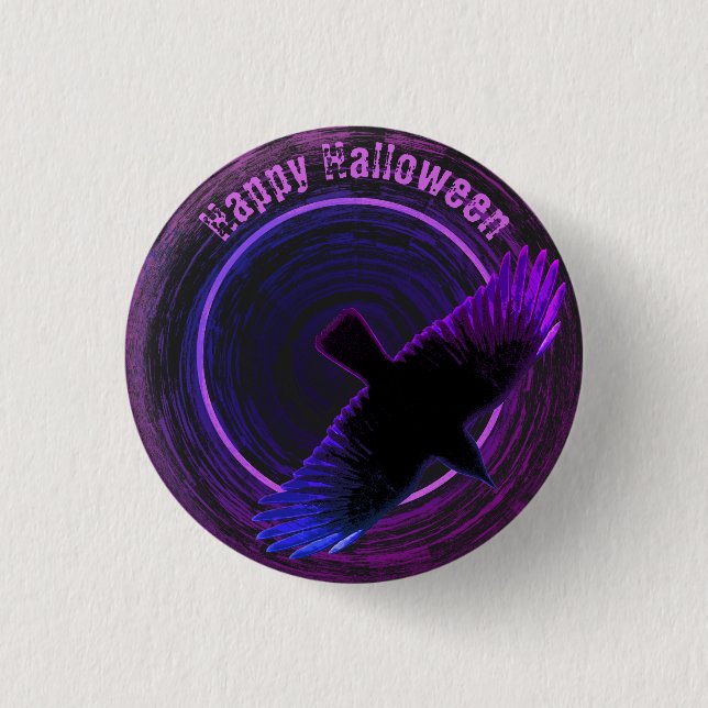 Black and Purple Crow 1 Inch Round Button (Front)