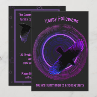 Black and Purple Crow Halloween Invitation