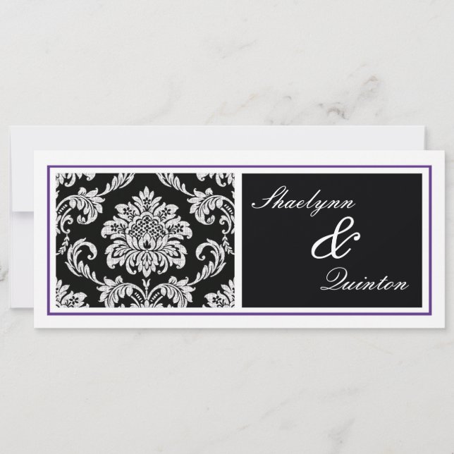 Black and Purple Damask Wedding Invitation (Front)