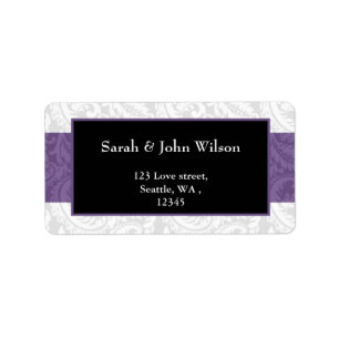 Black and Purple Damask Wedding Label