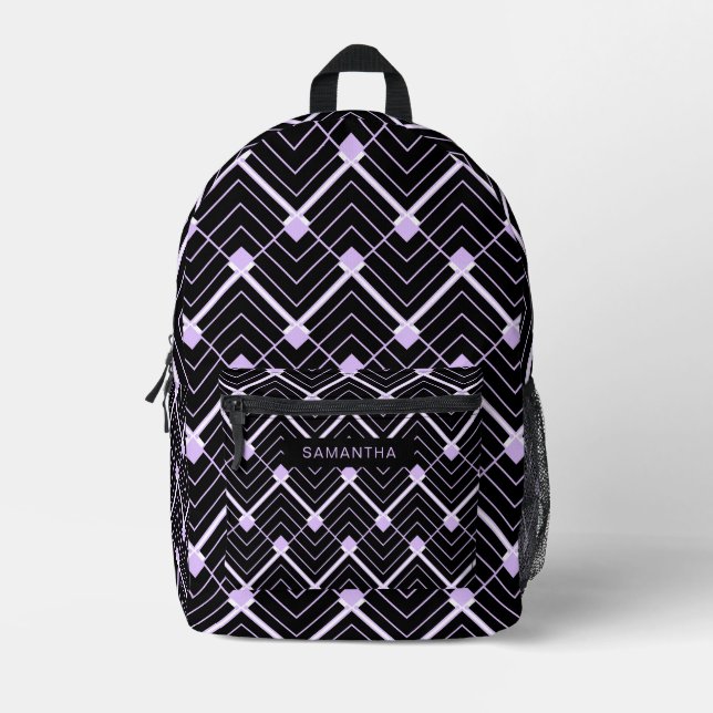 Black and Purple Diamond Lines (4) Printed Backpack (Front)