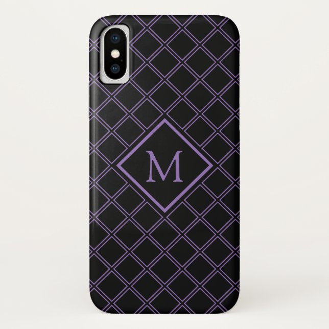 Black and Purple Diamond Pattern Monogram Case-Mate iPhone Case (Back)