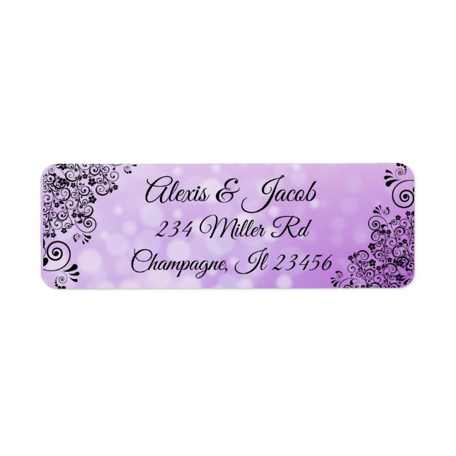 Black and Purple Elegant Script Return Labels (Front)