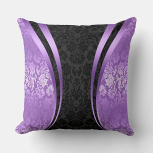 Black And Purple Floral Damasks Throw Pillow