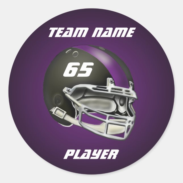 Black and Purple Football Helmet Classic Round Sticker (Front)
