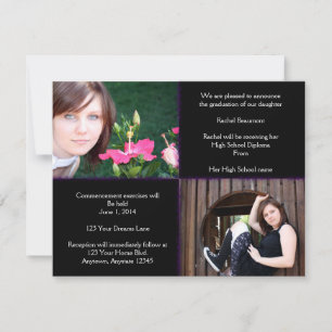Black and Purple Four Square Star Graduation Invitation