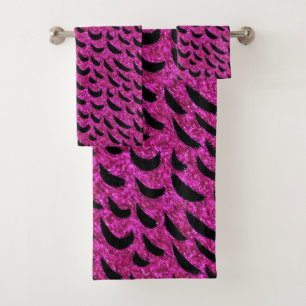 Black and Purple Glitter Animal Print Pattern Bath Towel Set