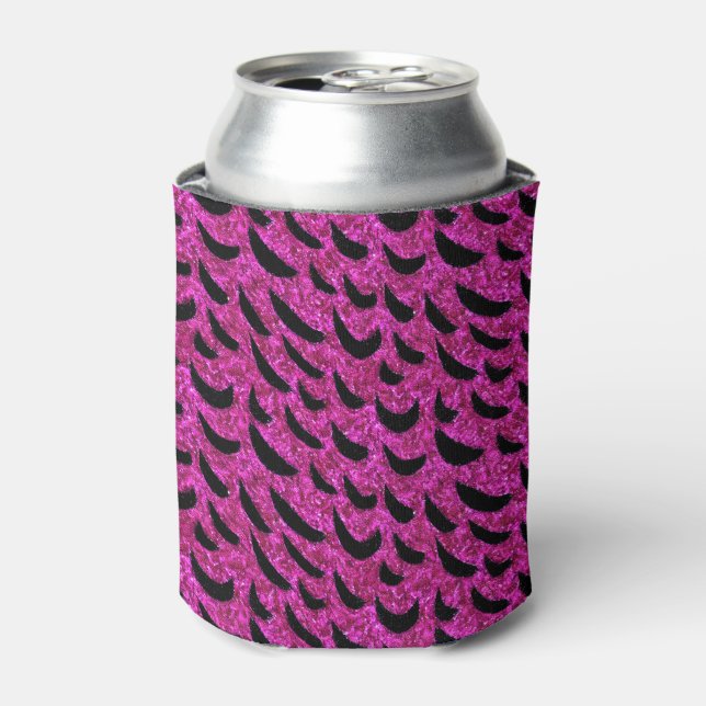 Black and Purple Glitter Animal Print Pattern Can Cooler (Can Front)