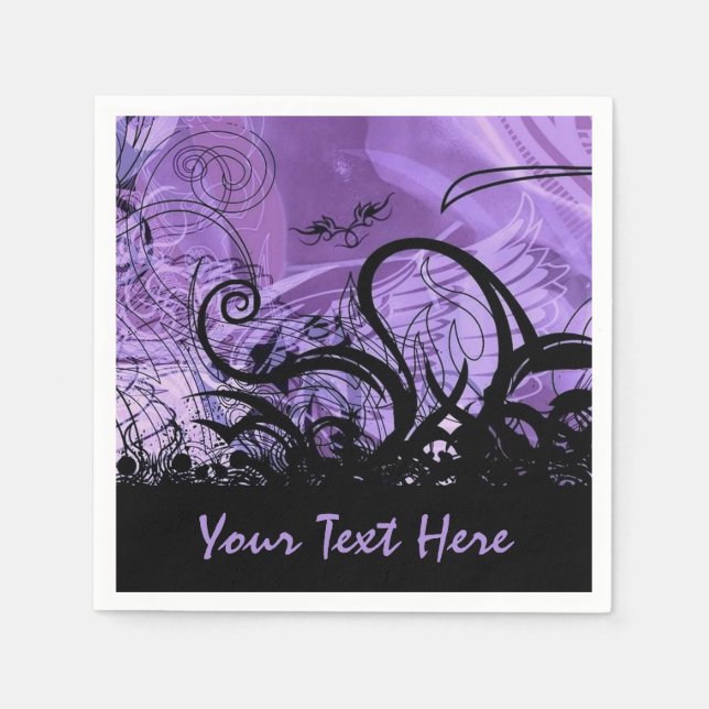 Black and Purple Goth Pattern Personalized Napkins (Front)