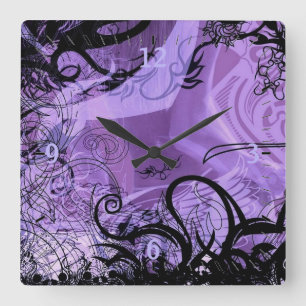 Black and Purple Goth Pattern Wall Clock