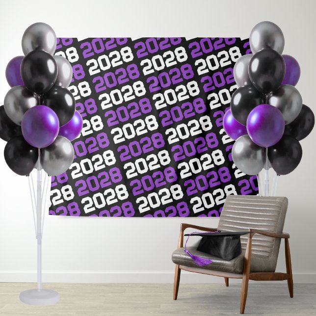 Black and Purple Graduation Class Year Backdrop Tapestry (Graduation Repeating Class Year Party Backdrop in Purple, White and Black)