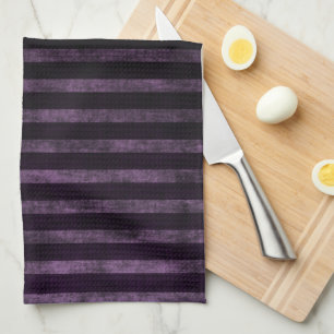 Black and Purple Grunge Ombre Stripes Kitchen Towel