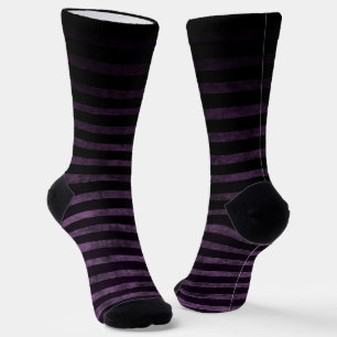 Black and Purple Grunge Ombre Stripes Socks