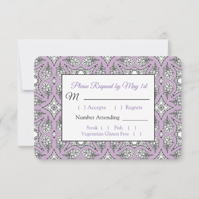 Black and Purple  Mandala Wedding RSVP card (Front)