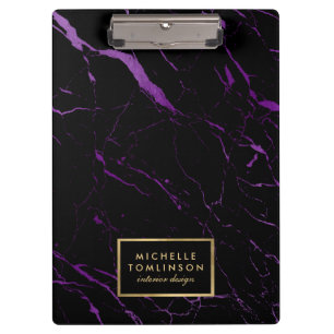 Black and Purple Marble Designer Personalized Clipboard