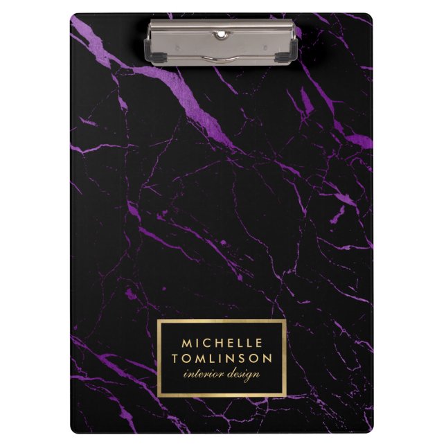 Black and Purple Marble Designer Personalized Clipboard (Front)