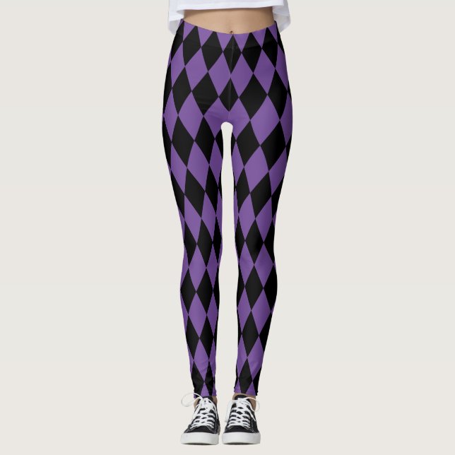 Black and purple Mardi Gras harlequin pattern Leggings (Front)
