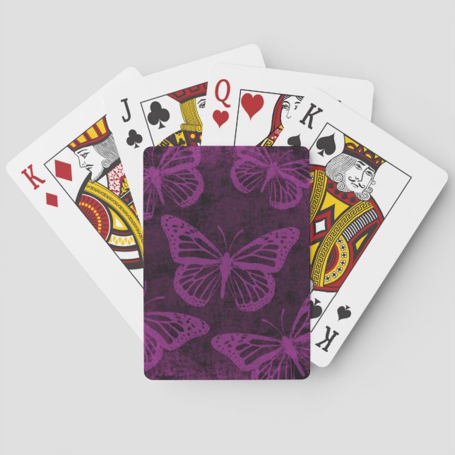 Black and Purple Monarch Butterfly Line Art Playing Cards (Back)