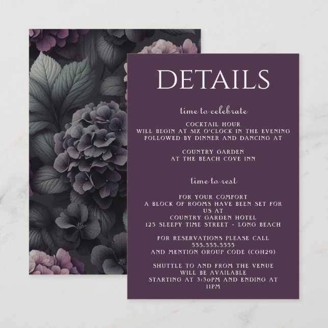 Black and Purple Moody Floral Enclosure Card (Front/Back)