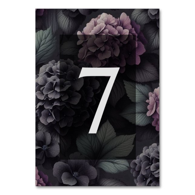 Black and Purple Moody Floral Table Number (Front)