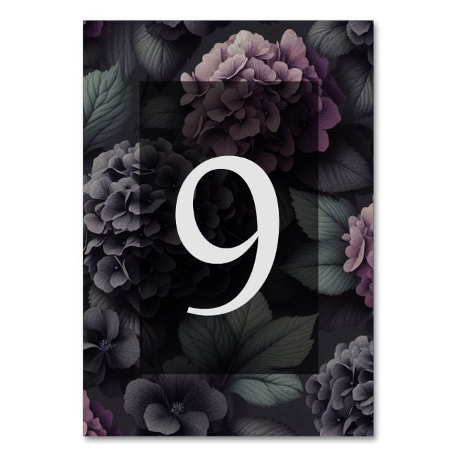 Black and Purple Moody Floral Table Number (Front)