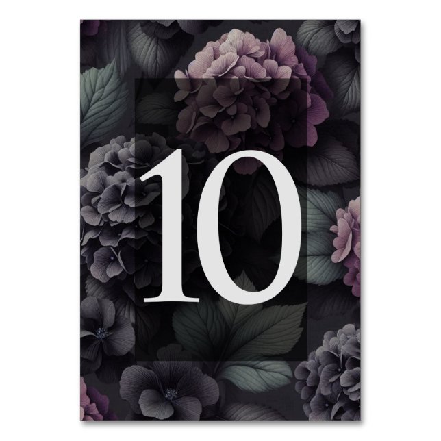 Black and Purple Moody Floral Table Number (Front)