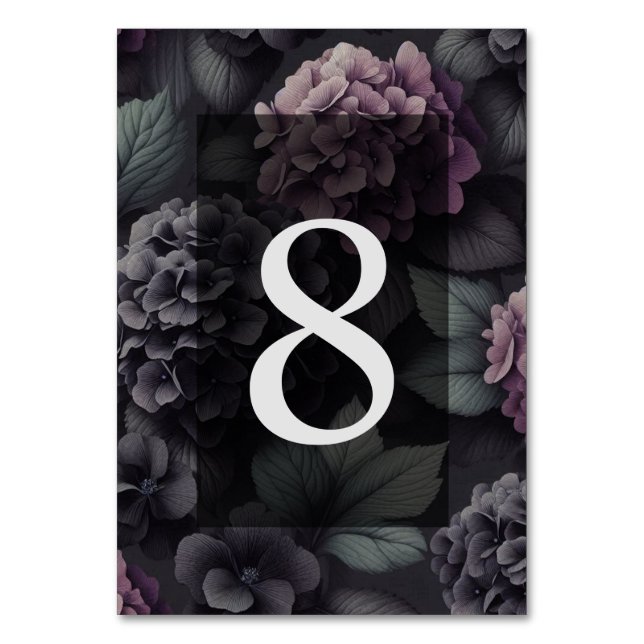 Black and Purple Moody Floral Table Number (Front)