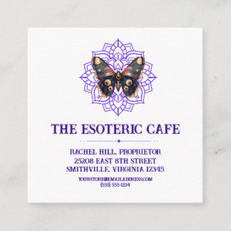 Black and Purple Moth Mandala Square Business Card