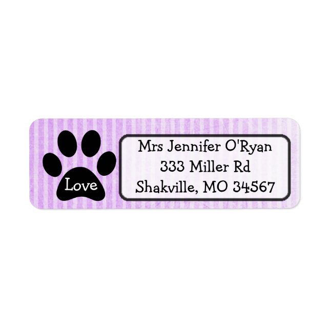 Black and Purple Paw Print Return Address Label (Front)