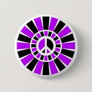 BLACK AND PURPLE PEACE SIGN 2 INCH ROUND BUTTON