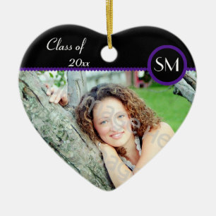 Black and Purple Photo Graduation Ornament