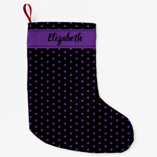 Black and Purple Polka Dots Personalized Custom Small Christmas Stocking