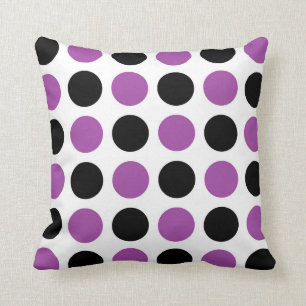 Black and Purple Polka Dots Throw Pillow