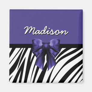 Black and Purple Ribbon Bow Zebra Print Magnet