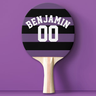 Black and Purple Rugby Stripes Name Number Ping Pong Paddle