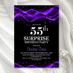 Black and Purple Surprise 55th Birthday Party Invitation