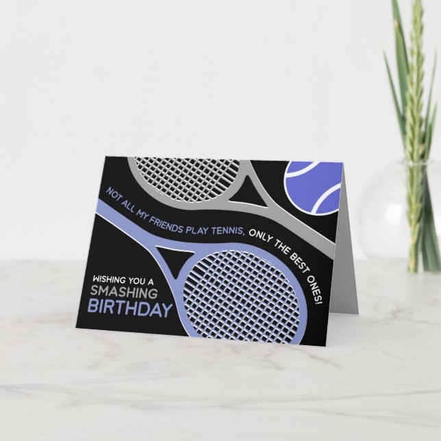 🎾 🖤 black and purple Tennis Birthday Card (Front)