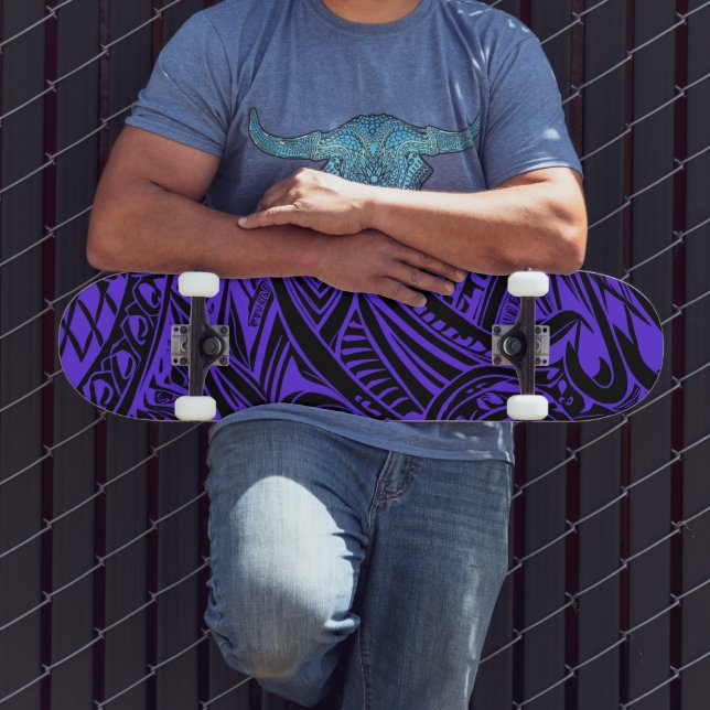 Black And Purple Tribal Abstract   Skateboard (Outdoor 3)