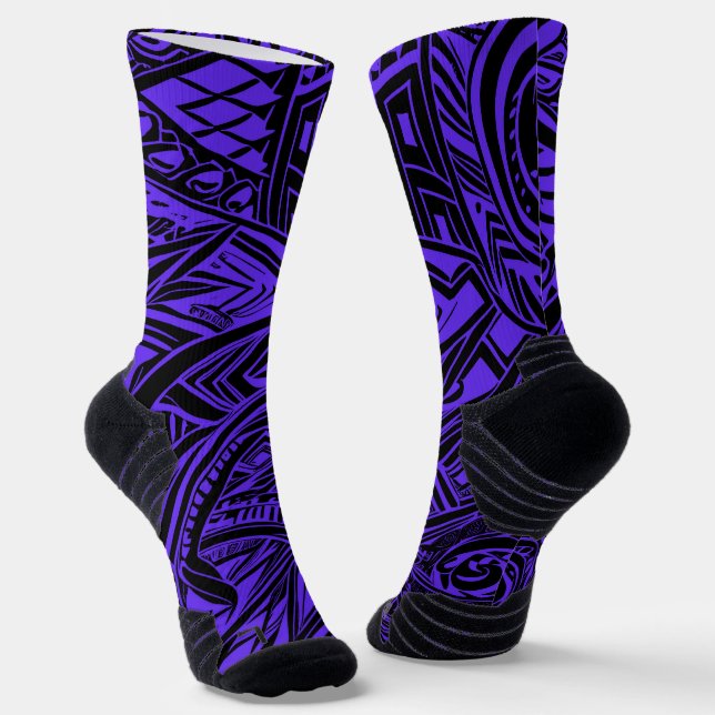 Black And Purple Tribal Abstract  Socks (Angled)