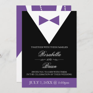 Black and Purple Tuxedo Wedding Invitations