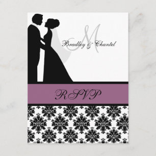 Black and Purple Wedding Couple RSVP Card