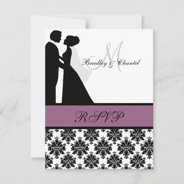 Black and Purple Wedding Couple RSVP Card (Front)