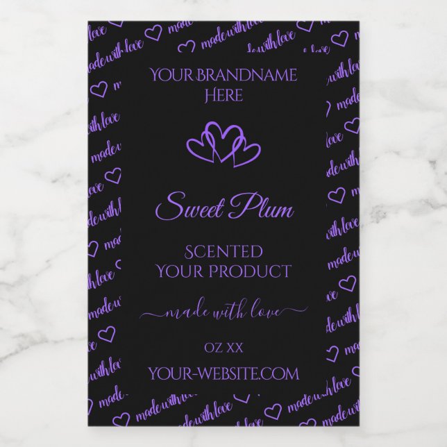 Black and Purple Words Cloud Product Labels Hearts (Single Label)