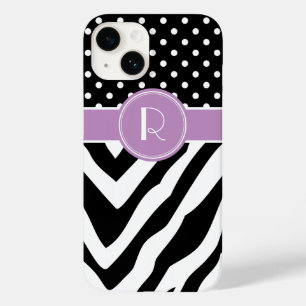 Black and Purple Zebra Polka Dots Monogram Case-Mate iPhone 14 Case